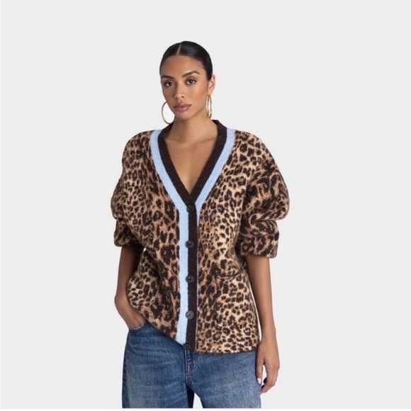 KBB by Kahlana Sweaters - NWT KBB by Kahlana Leopard Print Cardigan with Blue Trim